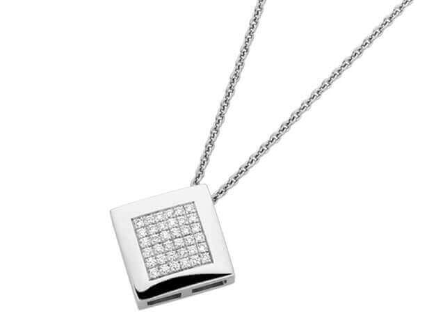 A Square Watch Set Diamonds Pendant C756 on a chain.