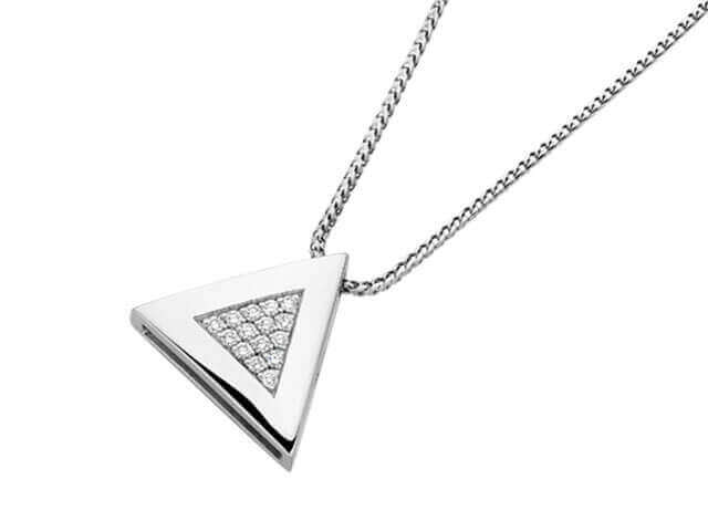 A Triangular Watch Set Diamonds Pendant C757 adorned with diamonds on a chain.