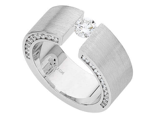 A Wide Tension Set Round Diamond Ring C811 with a round diamond in the center.