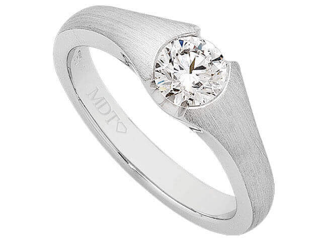 A Half Bezel Set Round Shaped Diamond Ring C823 featuring a round shaped white gold engagement ring.