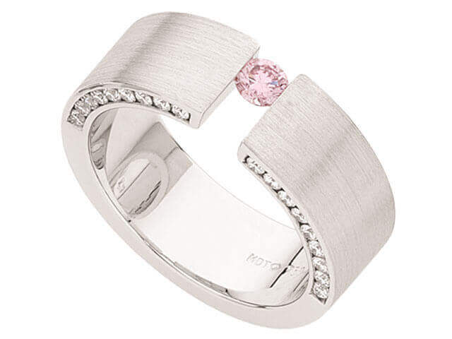 Tension Set Argyle Pink Diamond Ring With Diamonds On Edge C827