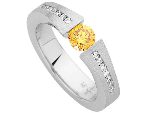 A Platinum Tapered Tension Set Yellow Diamond Ring C910Y and diamond ring in platinum.