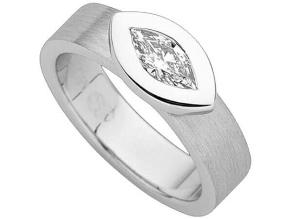 A Bezel Set Marquise Diamond Ring C922 in white gold.