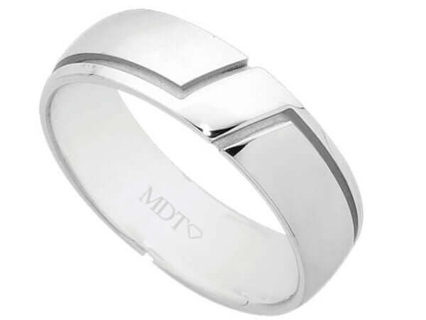 A White Gold Half Round Band with Grooves C929 with a curved design featuring grooves on a half round band.