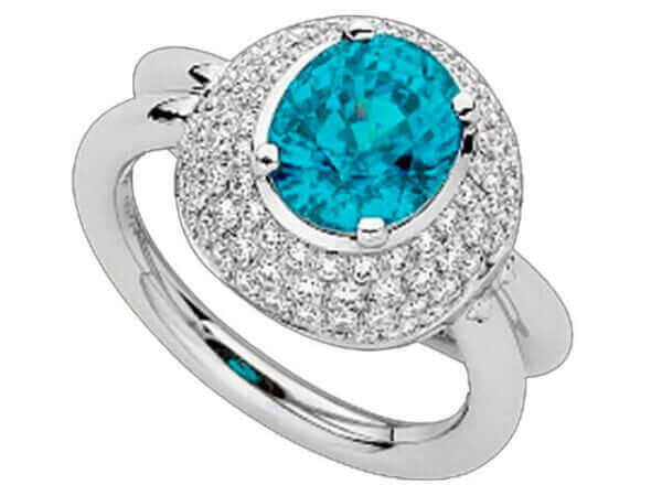 An oval Blue Zircon & Diamond Ring C944.