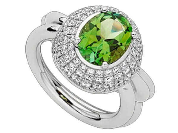 Green Tourmaline & Diamond Ring C946 with a green tourmaline and diamonds.