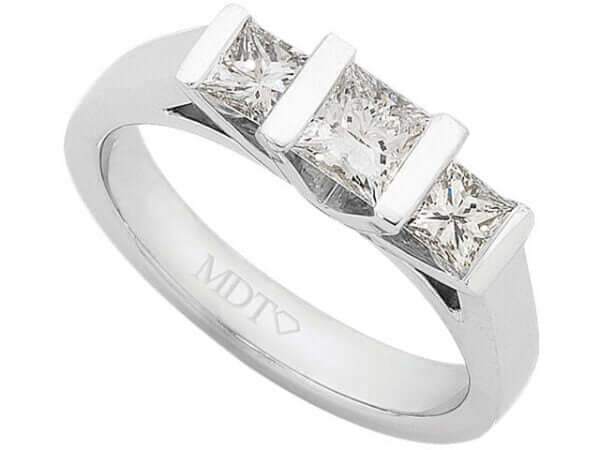 White Gold Three Stone Princess Cut Diamond Ring C978