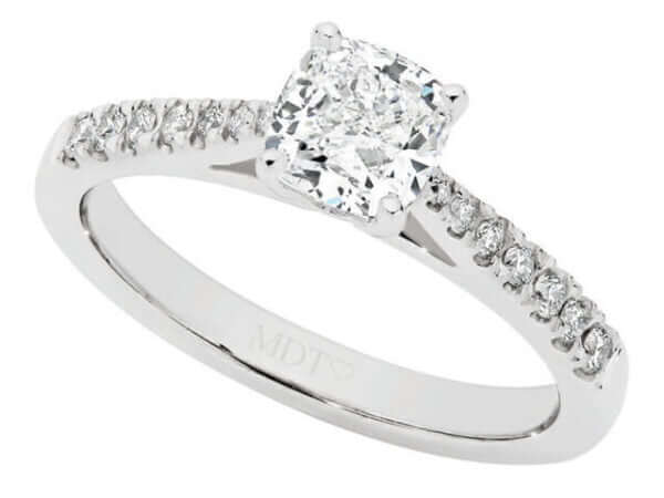 A Cushion Cut Diamond Engagement Ring C1063 in white gold.