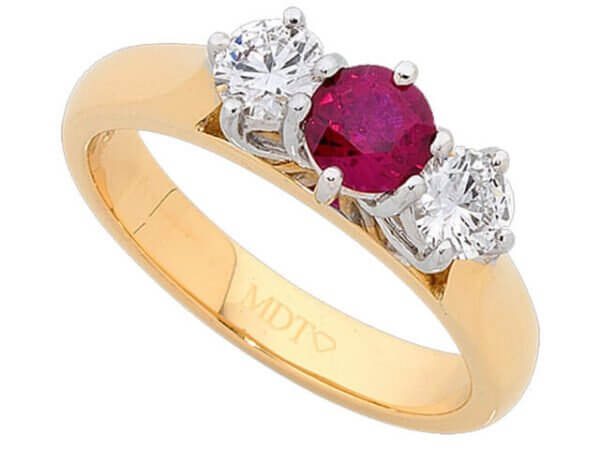 Round Ruby & Diamonds Ring C1218 in yellow gold.