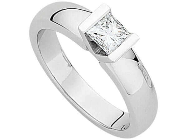 A Bar Set Princess Cut Diamond Engagement Ring C457 in white gold.