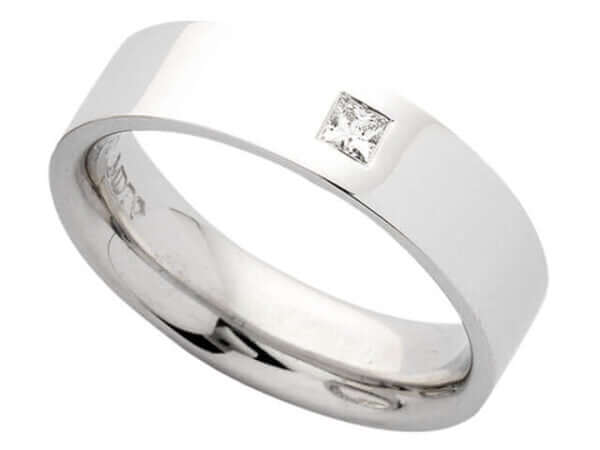 A white gold wedding ring with a Flat Band Set With Princess Cut Diamond C442.