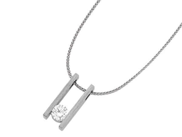 A White Gold Bar Set Pendant C859 with a diamond on it.