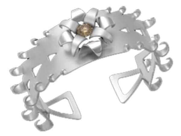 A silver cuff ring with a flower on it that won the Dangerous Game -2010 Award Winner -C4037 in 2010.