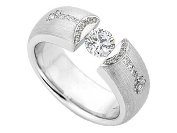 A white gold ring with a diamond in the center and Bubbles -2013 Award Finalist C4053.