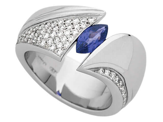 A white gold Tension Set Sapphire & Diamond Ring C4005.