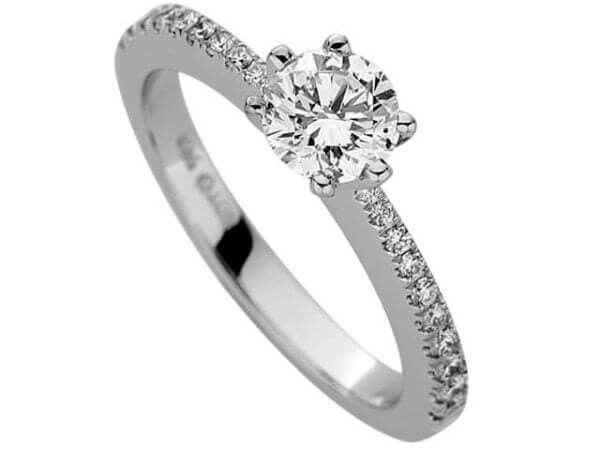 A White Gold six claw set Round Diamond With Diamonds Band C961 engagement ring.