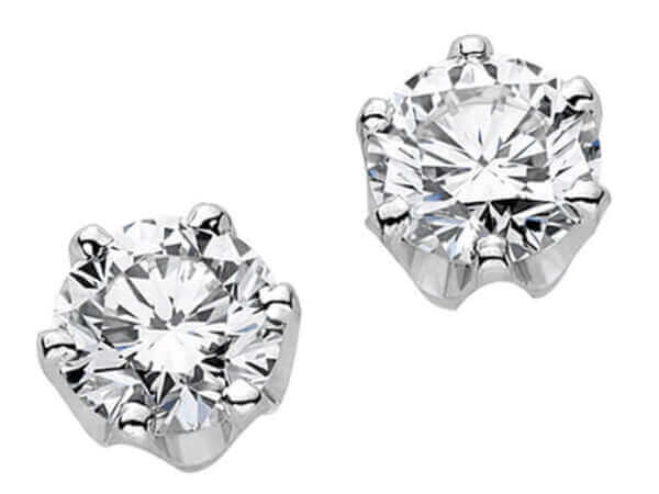 A pair of White Gold Claw Set Diamond Stud Earrings C553 on a white background.