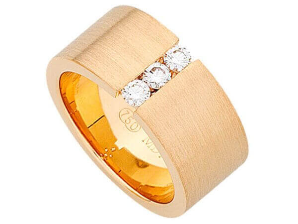 A wide 18ct yellow gold ring with two diamonds in the center, called the 18ct Yellow Gold Wide Ring C564.