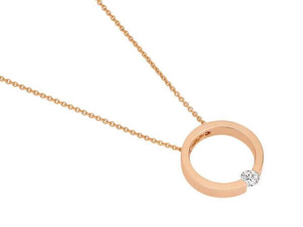 A tension set diamond necklace C1061-RG with a rose gold pendant.