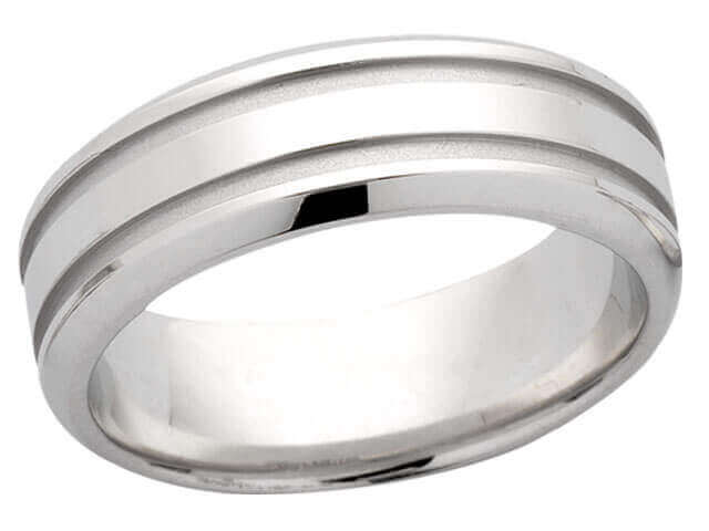 A men's Flat Band With Grooves C603 wedding ring.