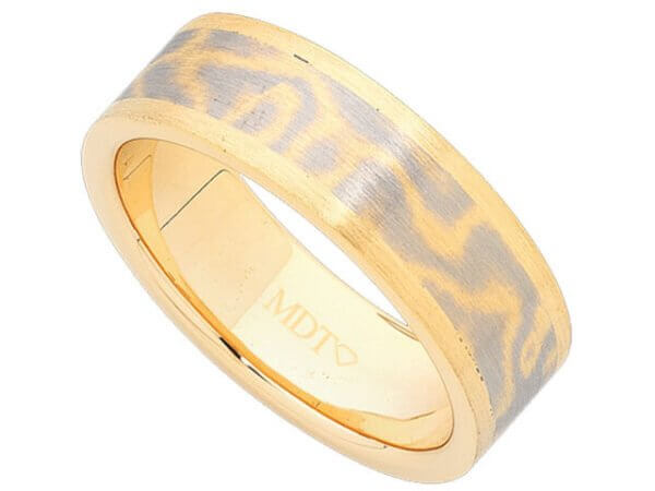 Mokume Gane Flat Band with Yellow Gold Tracks C721