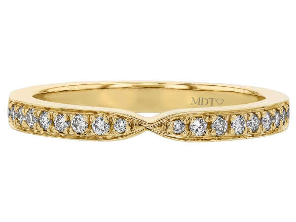 A Bow Ring Diamond Wedding Band in Yellow Gold C1056 with diamonds.