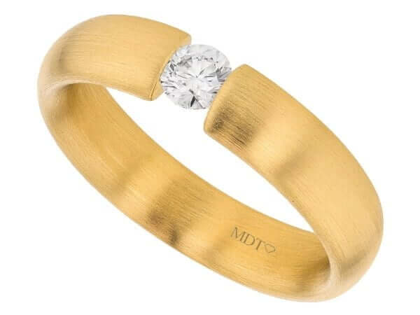 A Diamond Tension Set with Rounded Band and Emery Finish C015 in yellow gold.