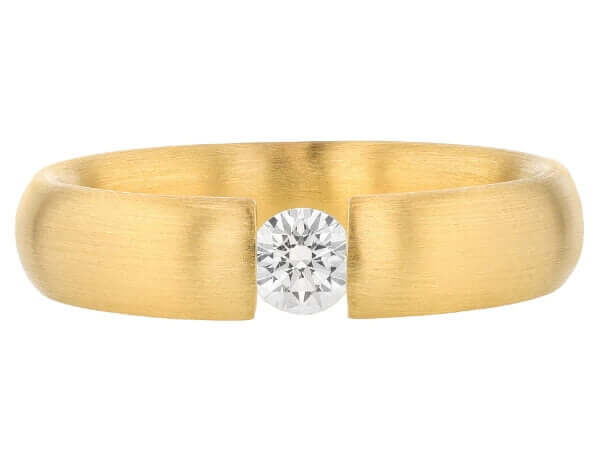 A Diamond Tension Set with Rounded Band and Emery Finish C015 ring with a diamond in the center and a rounded band.