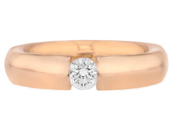 A Diamond Tension Set with Rounded Band and Polished Finish C015 ring in rose gold.