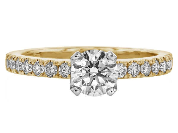 An oval Four Claw Diamond Engagement Ring with Diamond Band C735 in yellow gold.