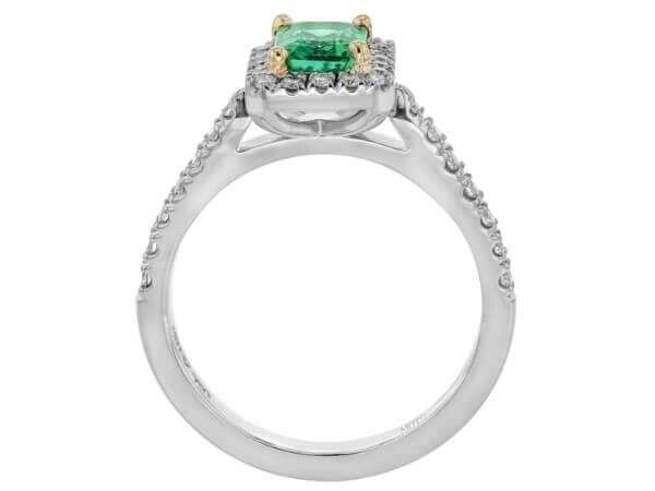 A stunning Green Emerald with Diamond Halo Engagement Ring C1219.