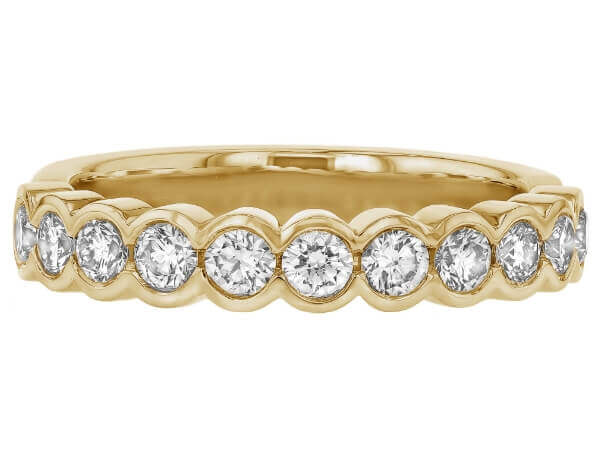 A Half Bezel Set Round Diamond Wedding Ring C273, yellow gold band with round diamonds.