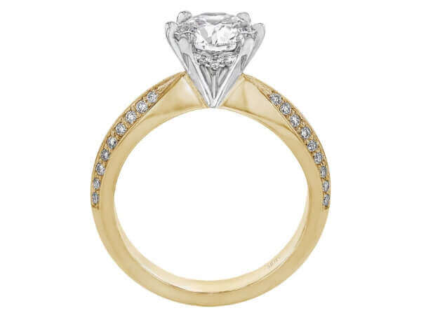 A yellow gold 6 Claw Hidden Halo Diamond Engagement Ring C675 with a round diamond in the center.