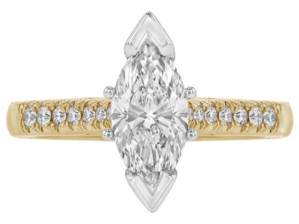 Yellow gold Marquise Diamond Engagement Ring with Side Diamonds C1063.