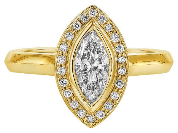 Marquise Diamond Halo Engagement Ring C1011 with a halo in yellow gold.