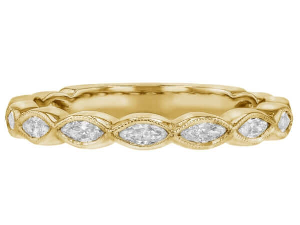 A yellow gold Marquise Diamond Wedding Band C1069 with marquise diamonds in the center.