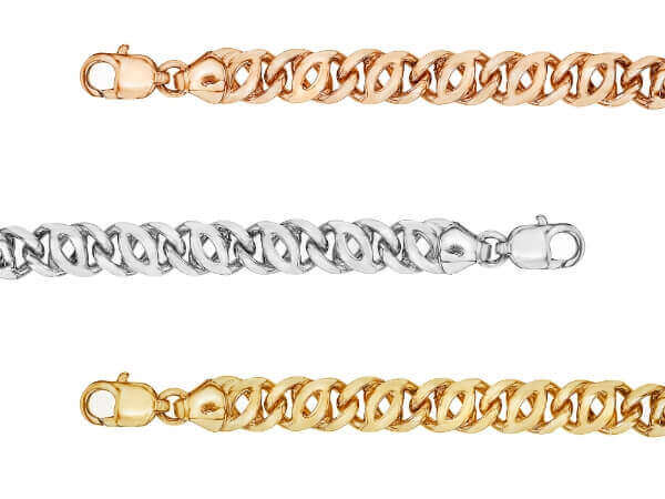 Three different styles of Men’s Gold Bracelet Chain C1126.