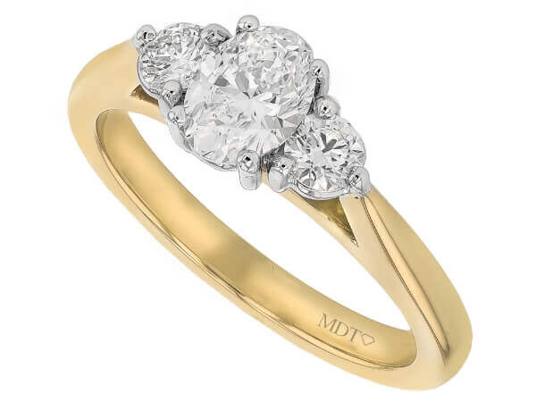 Oval Diamond Trilogy Engagement Ring C380 in yellow gold.