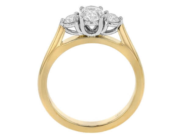 Oval Diamond Trilogy Engagement Ring C380 in yellow gold.