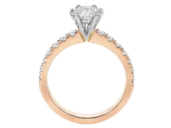 A Six Claw Diamond Engagement Ring with Diamond Band C961, elegantly designed in rose gold.