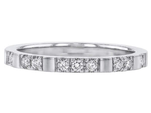 A Spaced Claw Set Diamond Wedding Band in White Gold C991 with diamonds in the center.