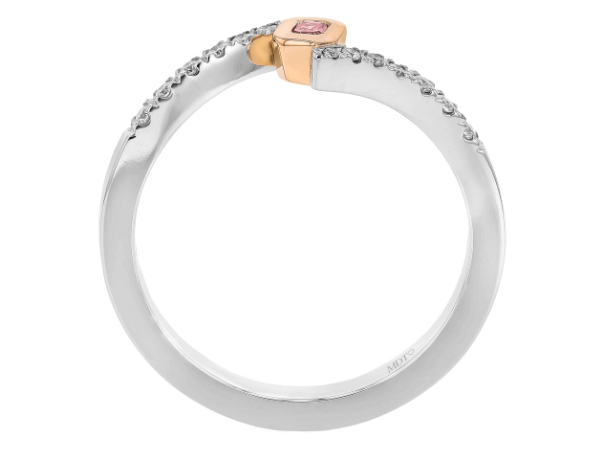 bezel set pink diamond ring with diamond band c798