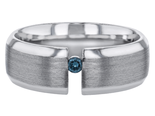 blue diamond tension style ring with bevelled edges c942