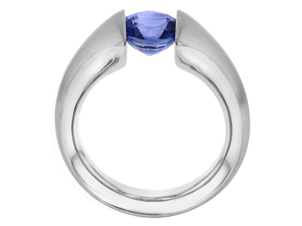 blue sapphire tension set ring with flared band c1221