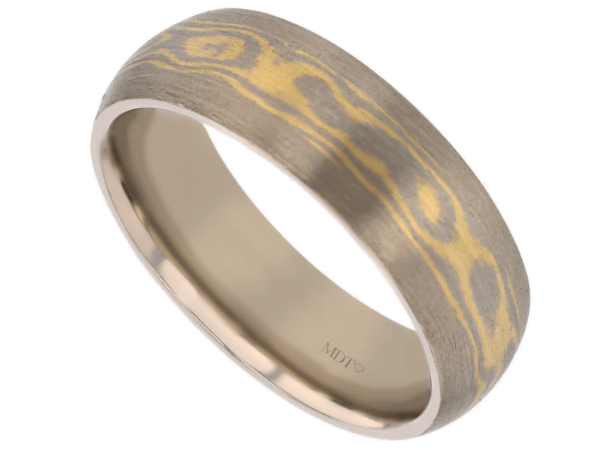 half round mokume gane ring with white gold tracks c715