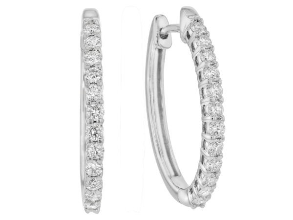 oval claw set diamond hoop earrings